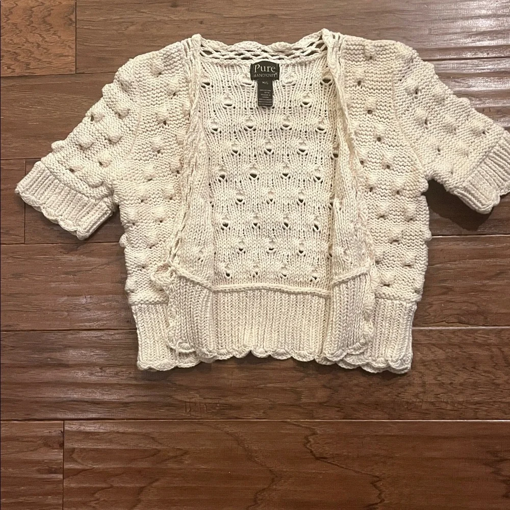 PURE Hand knit Short Sleeve Cardigan in CreamSize M/L - Picture 4 of 5